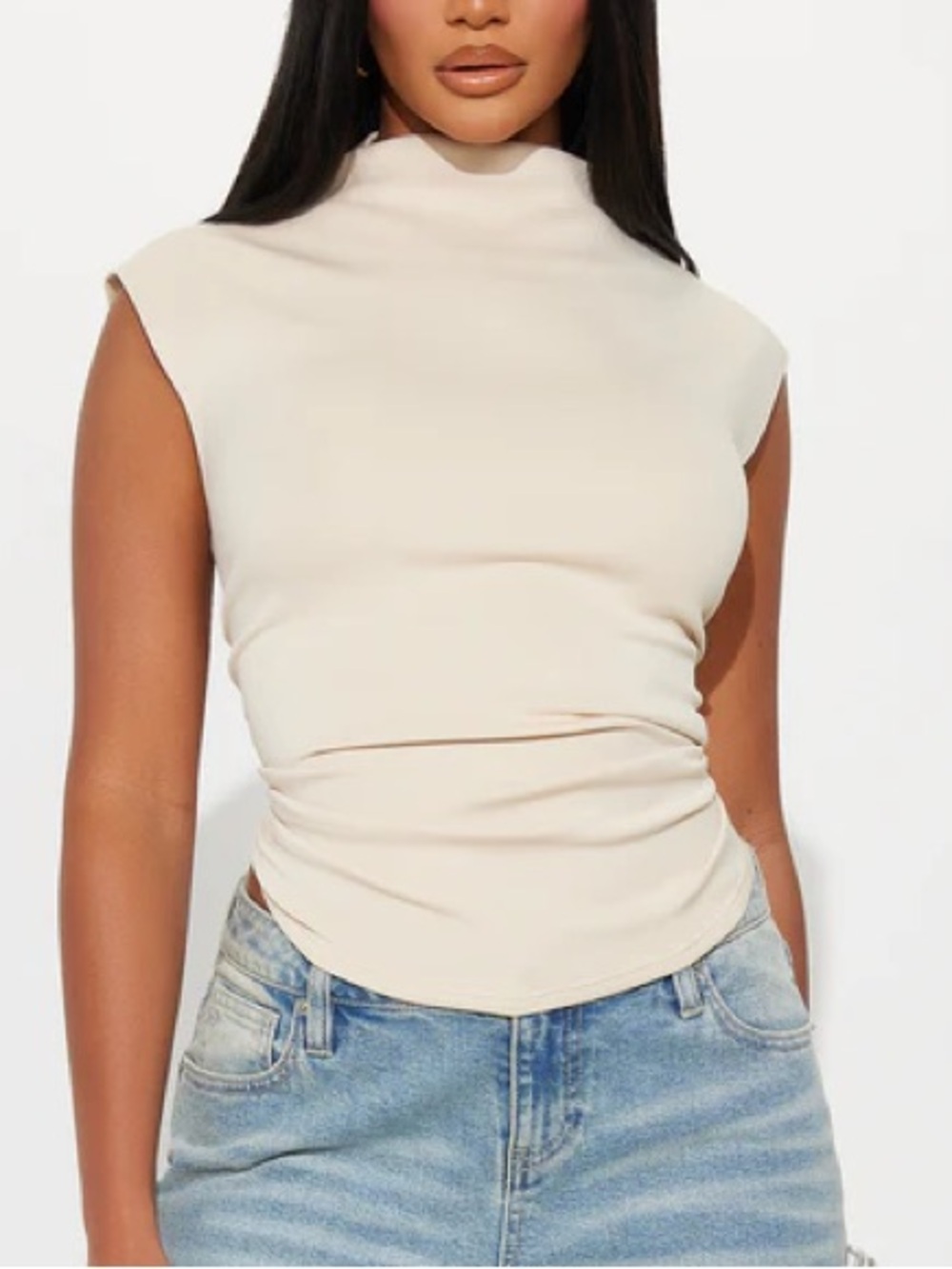 Fashion Nova Sleeveless Mock Neck Tank Top in Cream